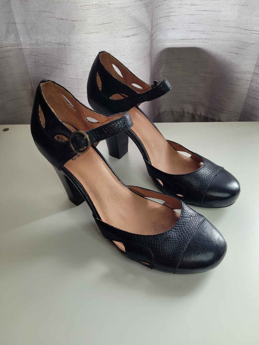 Miz Mooz Black Leather Joanne Mary Jane Block Heels EU 40.5 US 9.5-10